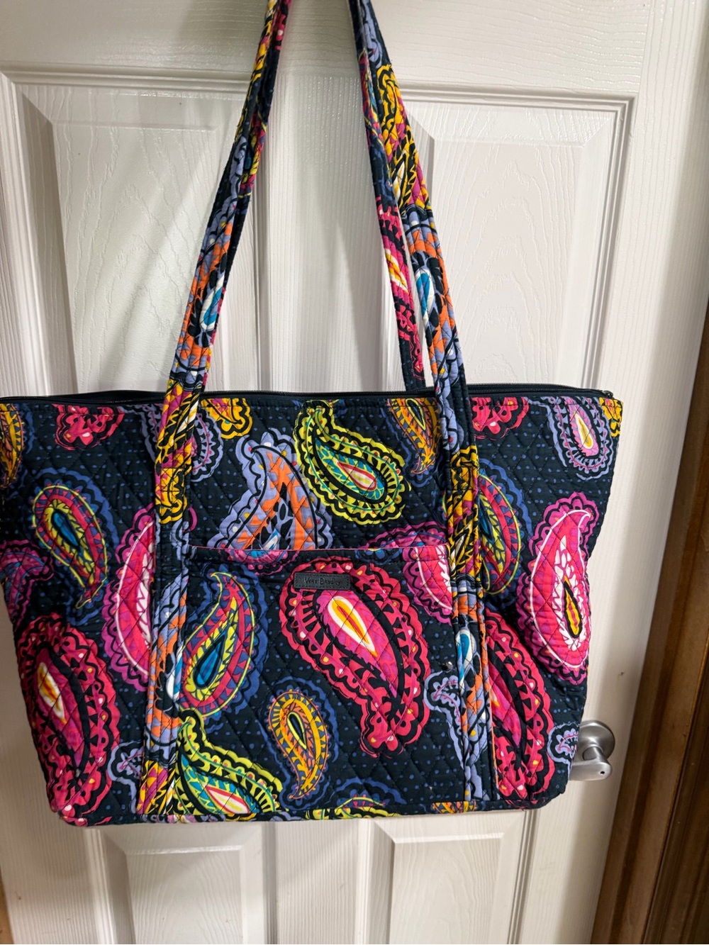 Vera Bradley Quilted Paisley Tote - Navy with Pink, Yellow, Green, Orange
